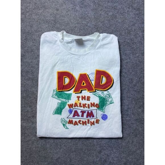 Vintage Dad Shirt Mens Extra Large White Walking ATM Funny Graphic Tee - Picture 1 of 5